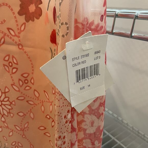 Vintage Jonathan Martin Women's Peach Floral Chiffon Midi Dress Size 14 Flowy - Picture 7 of 11